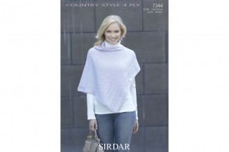 Sirdar 7344 Poncho knit in #1/4 Ply weight yarn. Small to Large Adult sizes.
